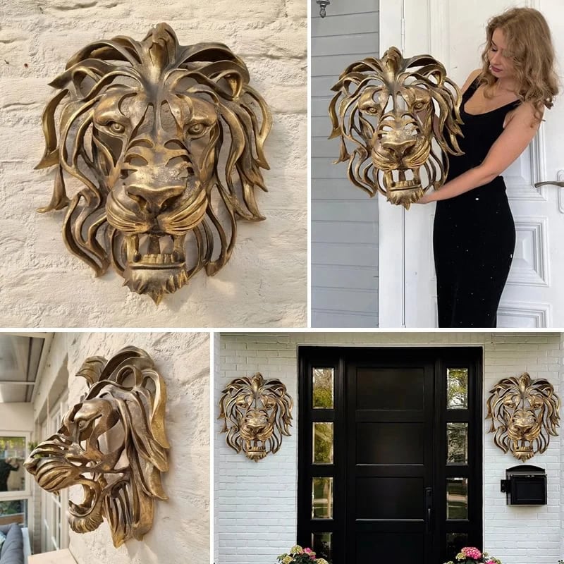 Metal Lion Head Wall Decoration - Elegant and Strong