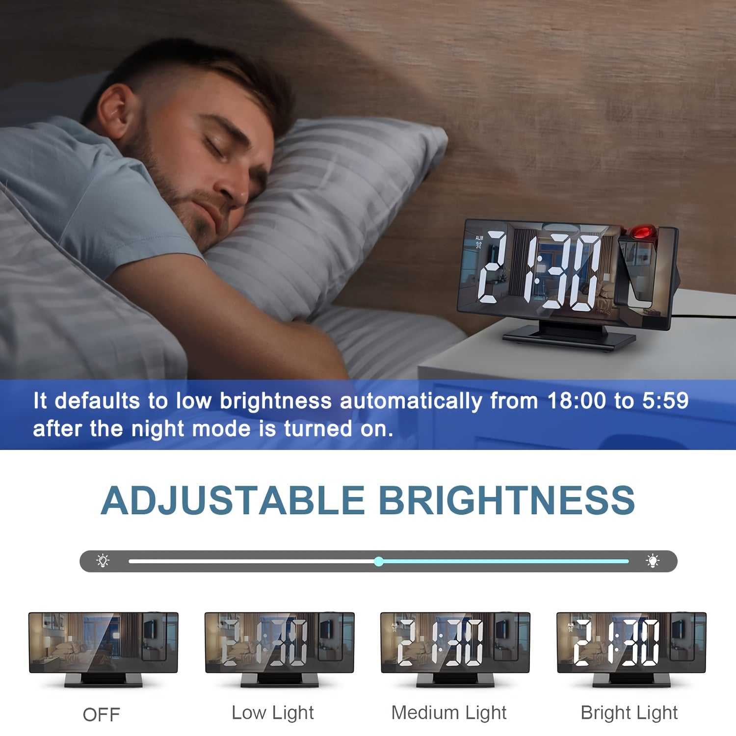 LED Projection Alarm Clock with 180° Adjustable Projection – Clear Display and Snooze Function for Bedroom or Office