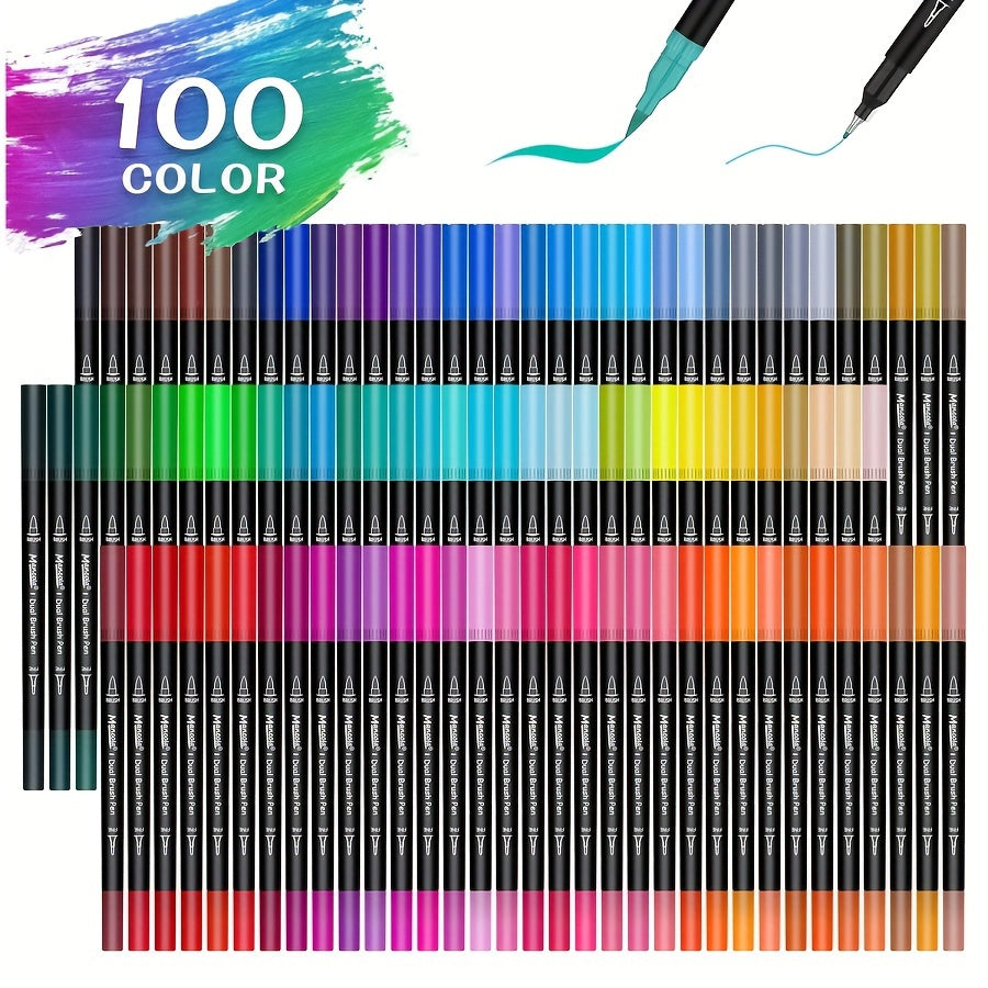 100 Colors Dual-Tip Marker Set – Versatile Fineliner and Brush Tips for Creative Projects