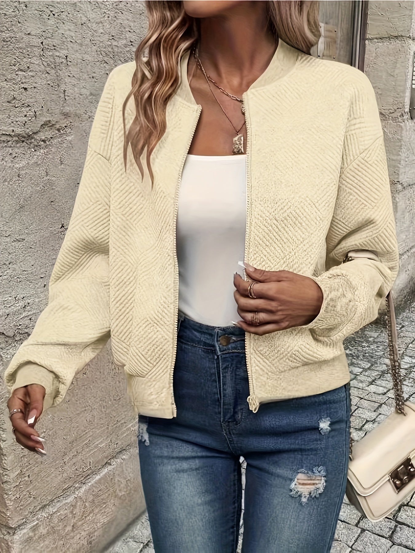 Stylish Woven Bomber Jacket – Perfect for Spring and Summer