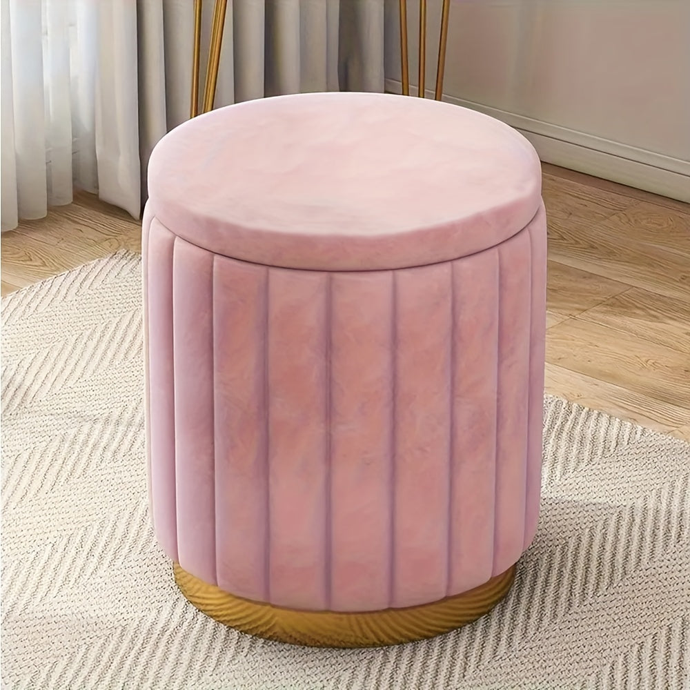 Nordic Chic Storage Ottoman – Stylish Round Pouf with Storage and Mirror Finish