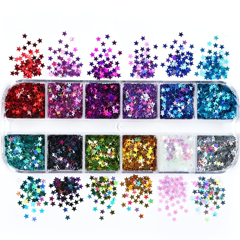 12 Colors Star Sequins – Glitter Sequins in Long Box for DIY and Scrapbooking