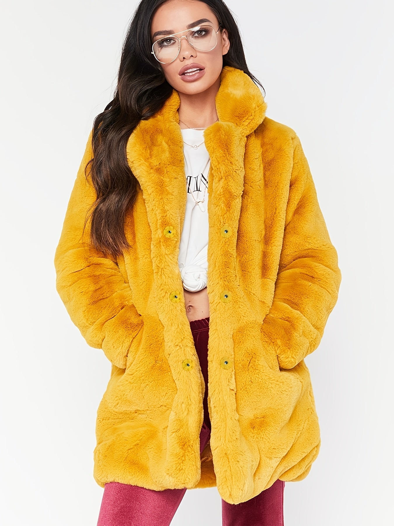Elegant Women's Mid-Length Winter Faux Fur Coat - Stylish and Warm for Cold Months