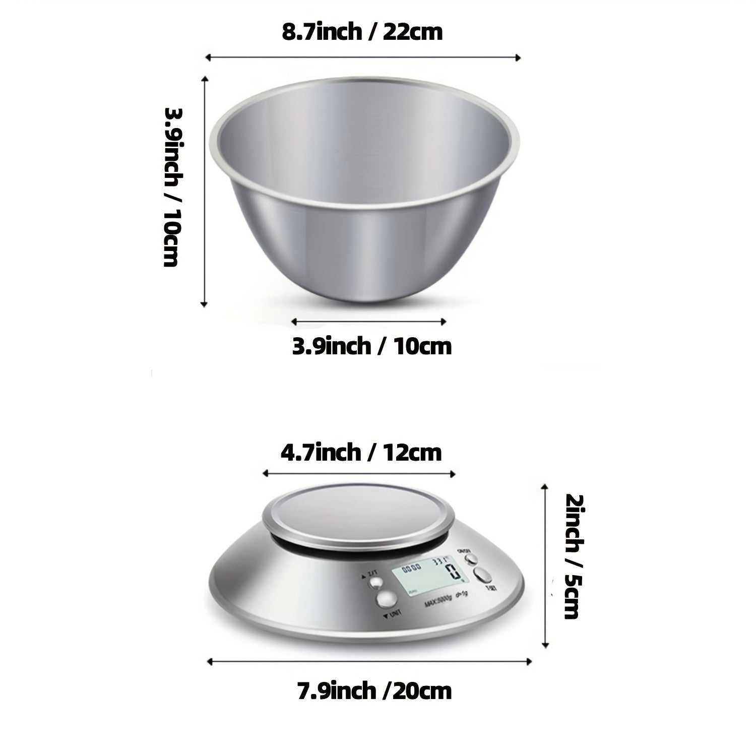 Digital Kitchen Scale with Stainless Steel Bowl – Precision with Temperature Sensor and Countdown Function for Baking and Cooking