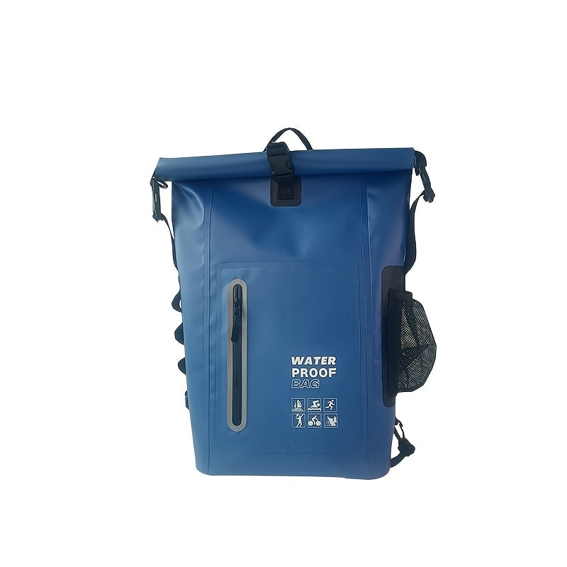 Waterproof 25L Roll-Top Backpack with Multiple Pockets, Sturdy Buckle Seal, and Mesh Side Pocket