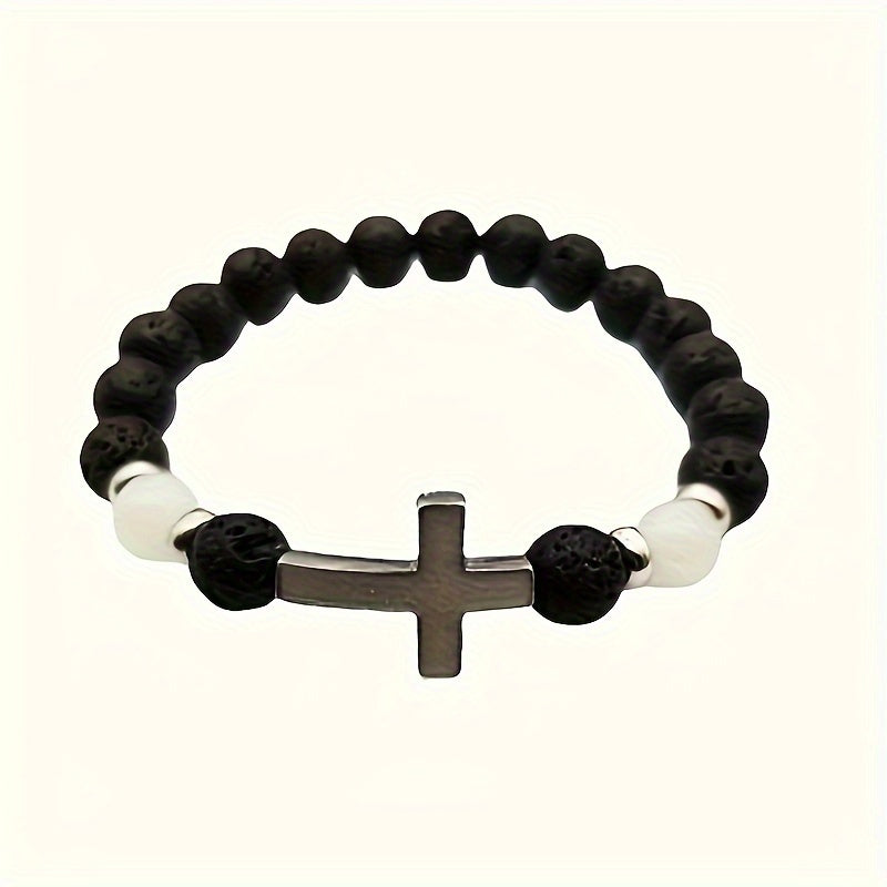 Glow-in-the-Dark Bead Bracelet with Cross - For a Unique Style