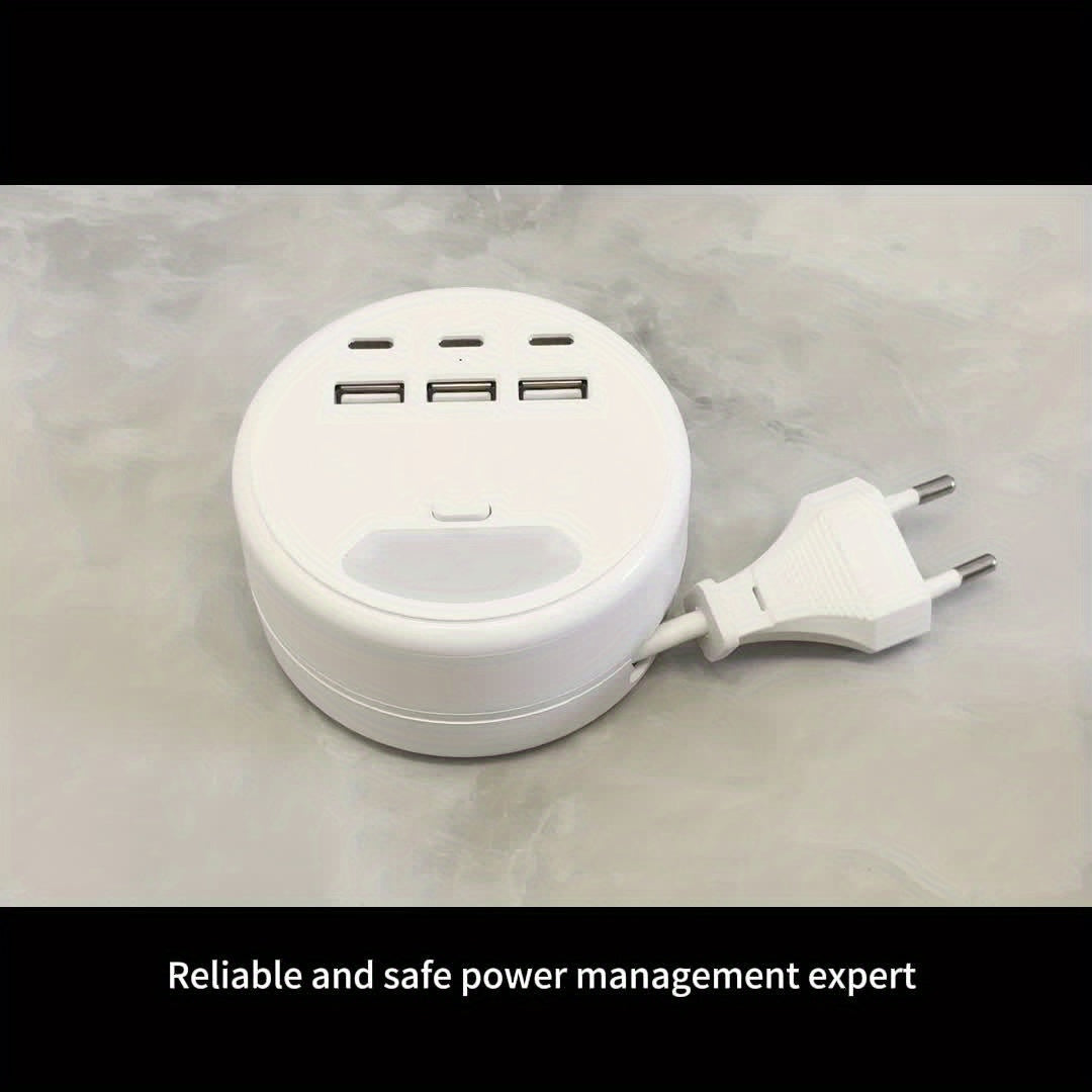 Multifunctional Power Strip with USB Chargers – 3 USB-A and 3 Type-C Ports, Ideal for Home and Office