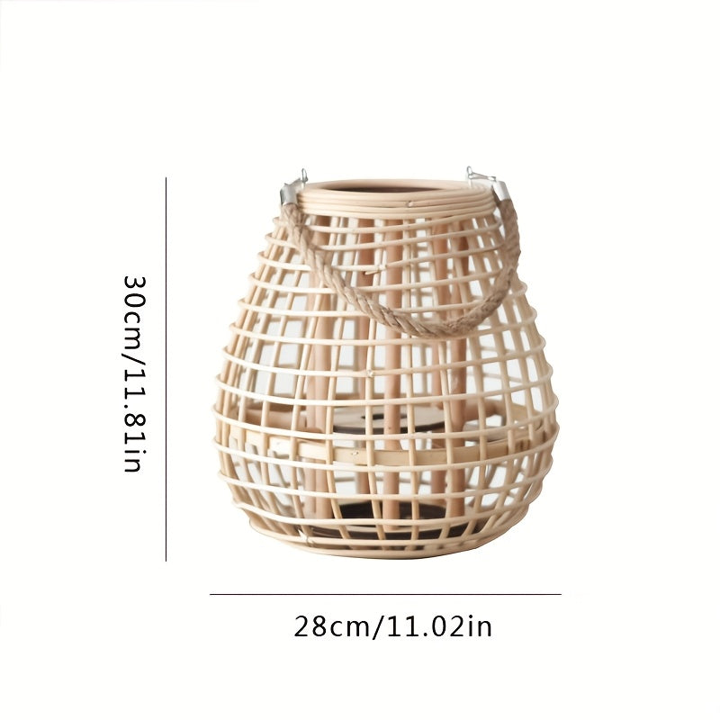 Handwoven Rattan Lantern with Candle Holder – Loose Decorative Piece for Living Room, Balcony, or Hospitality