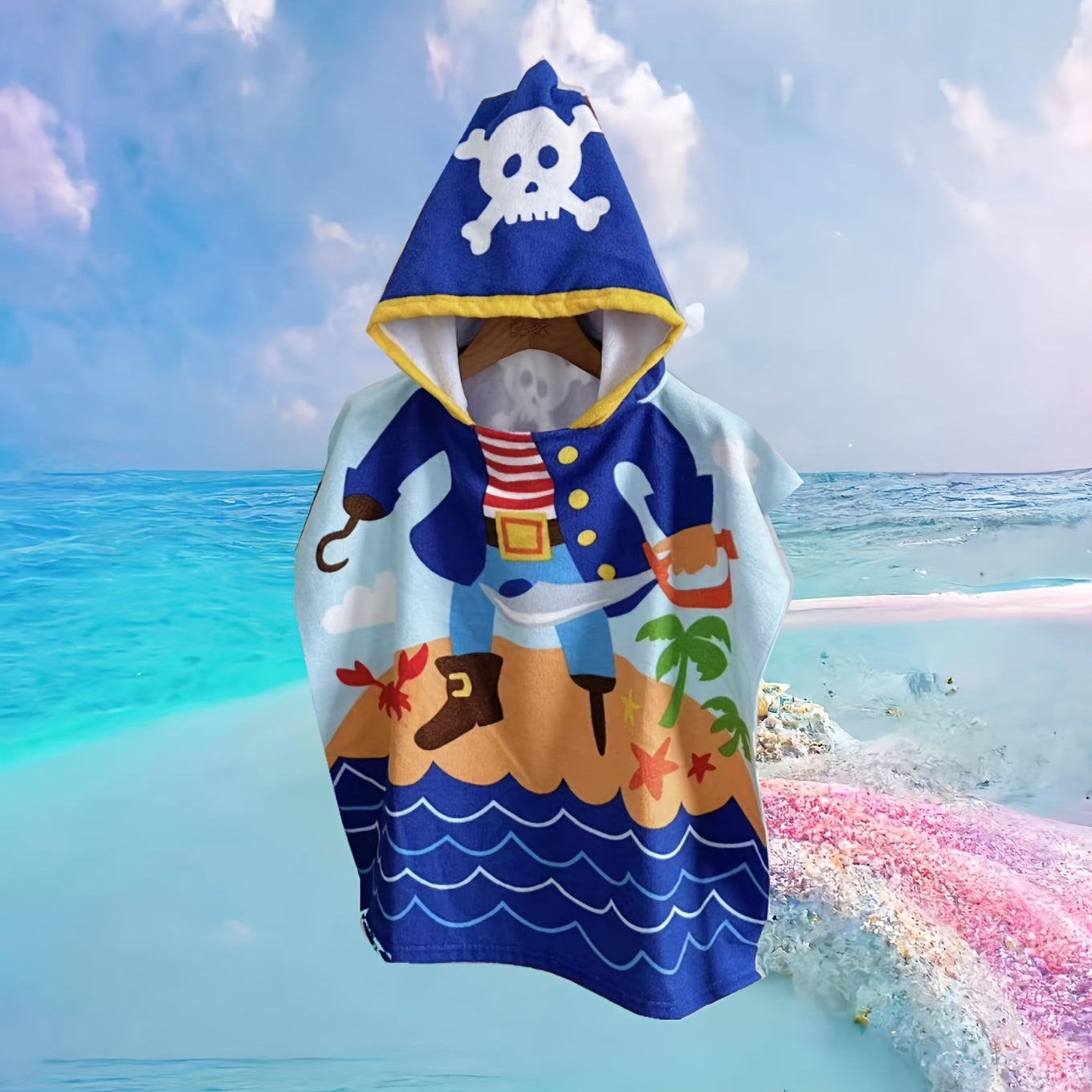 Cartoon Dinosaurs and Pirates Beach Towel for Kids – Soft Bath Cape with Hood