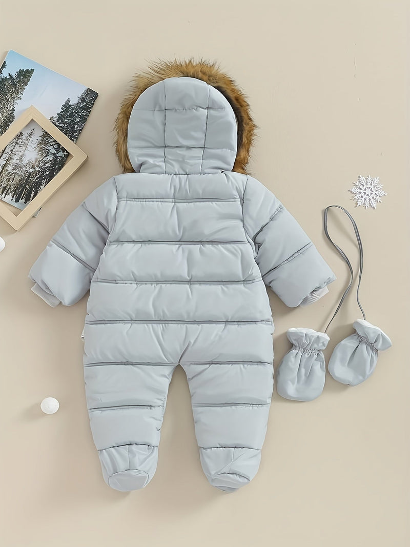 Snowy Baby Romper – Warm Winter Onesie with Hood for Outdoors
