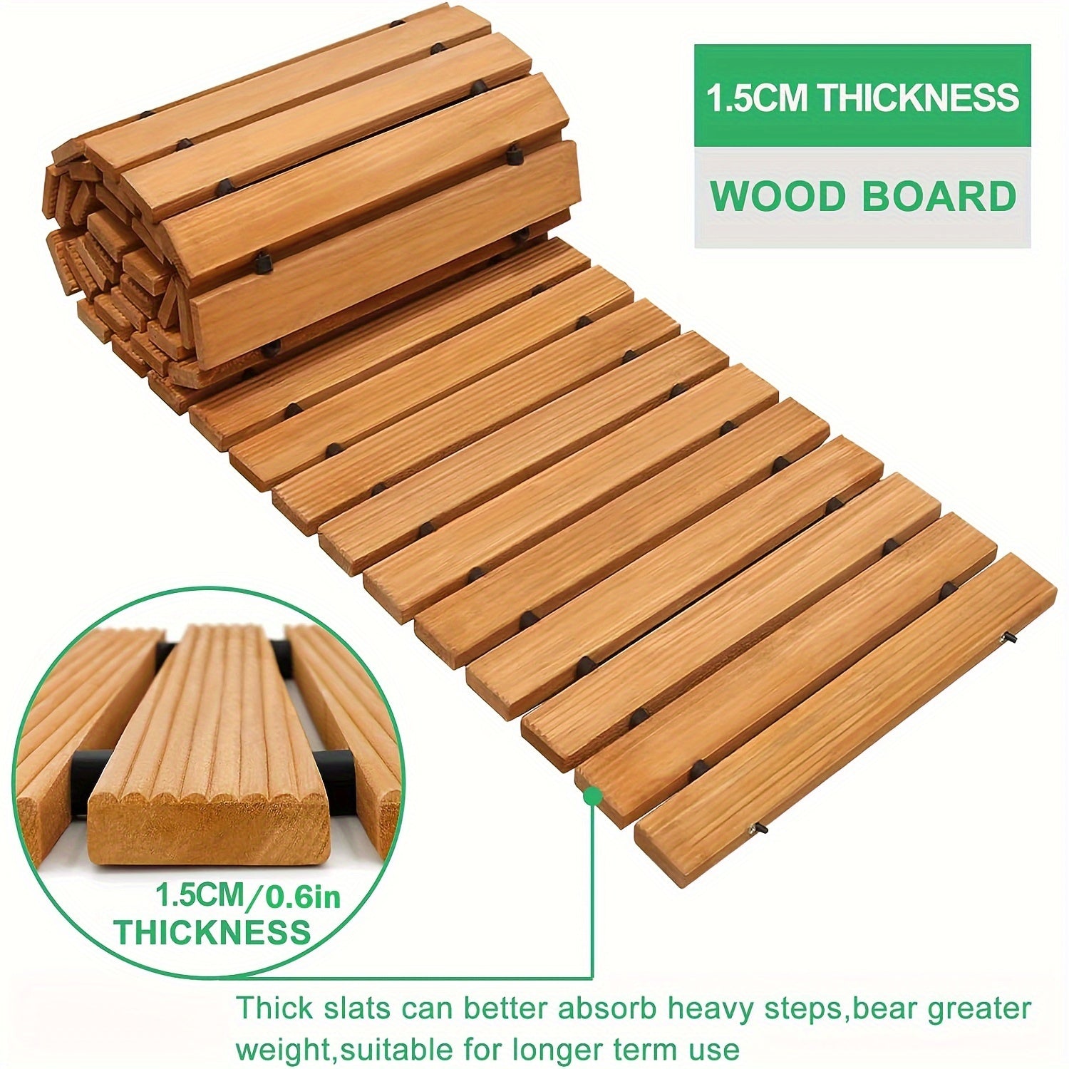 Rollable Wooden Garden Path Mat – Durable Outdoor Mat with Non-Slip Protection