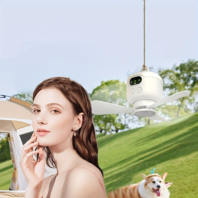 USB Rechargeable Hanging Fan – Portable with LED Light