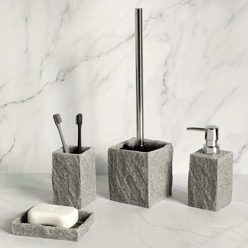 Gray Resin Bathroom Set – Luxury Set of 4 Pieces for an Elegant Bathroom