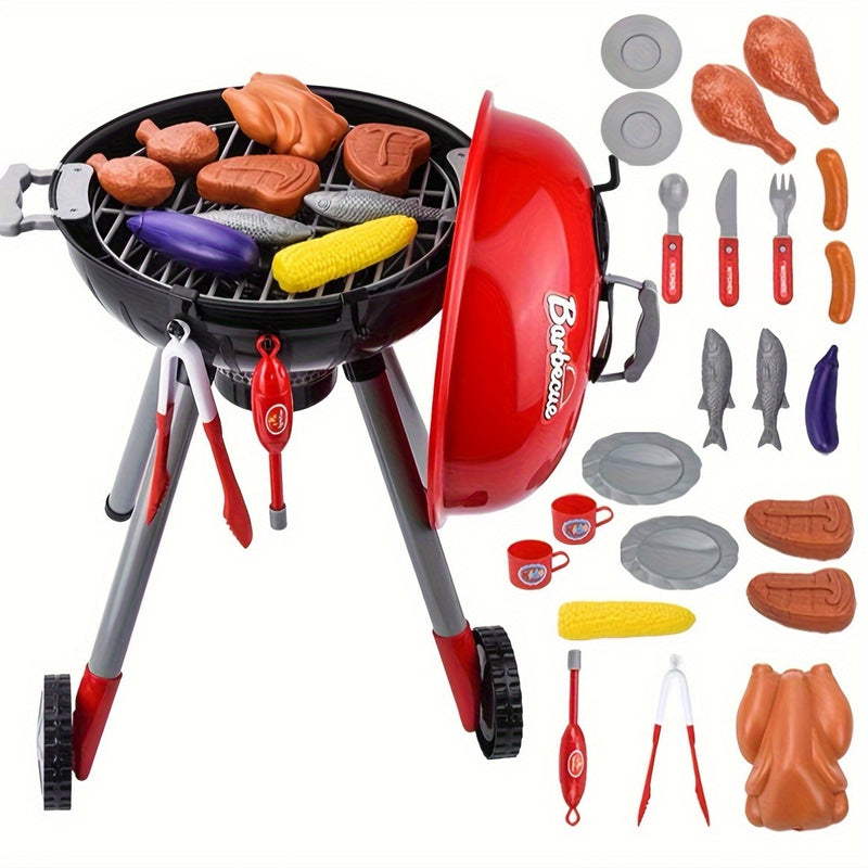 Kids’ BBQ Grill Playset – Rotating Wheels and Full Accessory Kit
