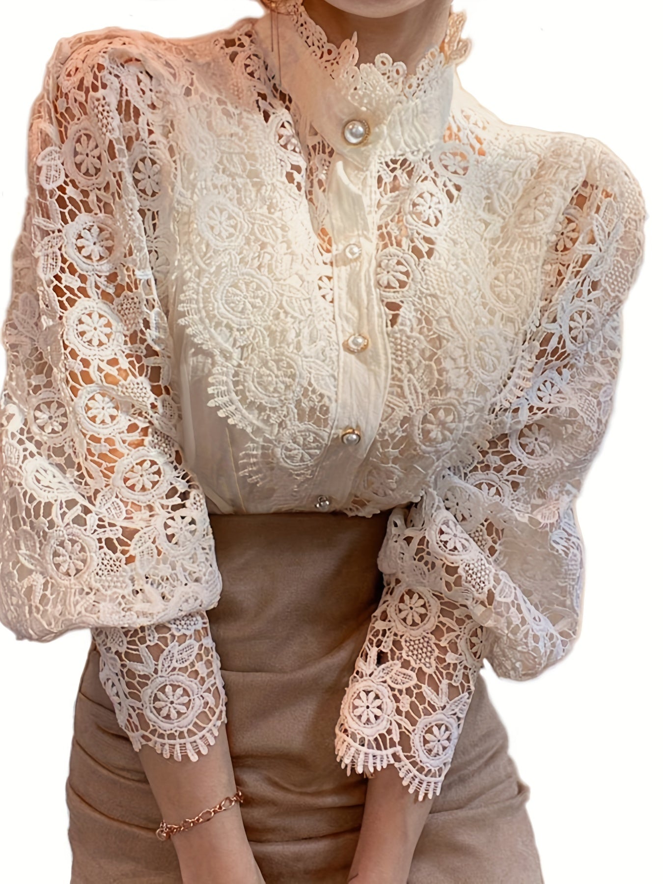 Victorian Inspired Blouse with Pearl Button - Subtle Elegance for Any Occasion