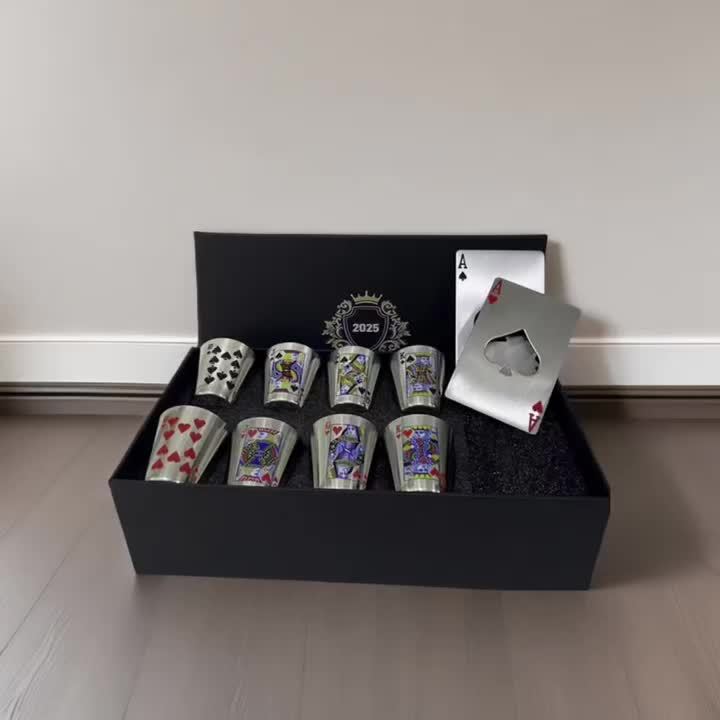 Royal Playing Card Whiskey Glass Set – Stainless Steel & Bottle Openers