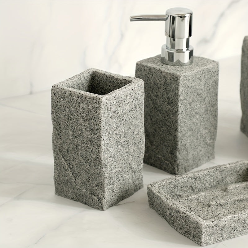 Gray Resin Bathroom Set – Luxury Set of 4 Pieces for an Elegant Bathroom