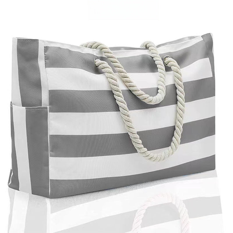 Striped Beach Bag – Spacious Travel Bag with Rope Handles for Transport and Outdoor Vacations