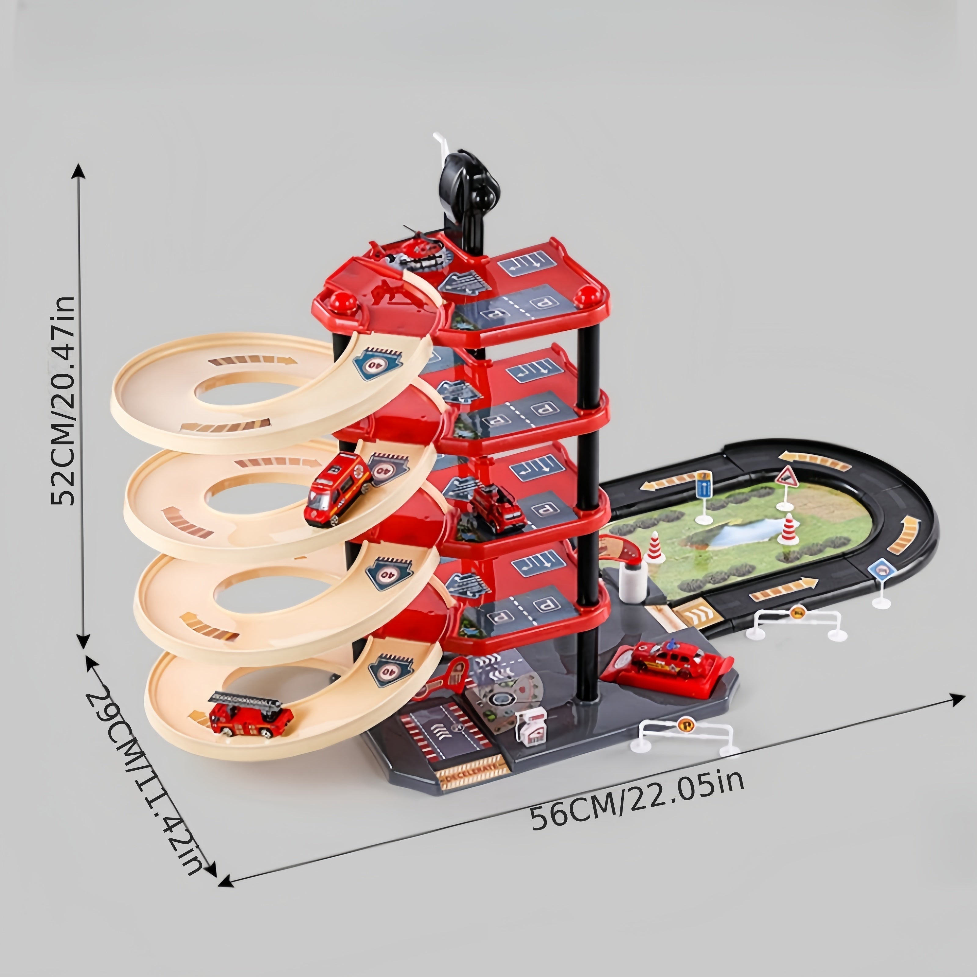 FirePark Garage Playset - Multi-Level with Fire Trucks and Traffic Signs