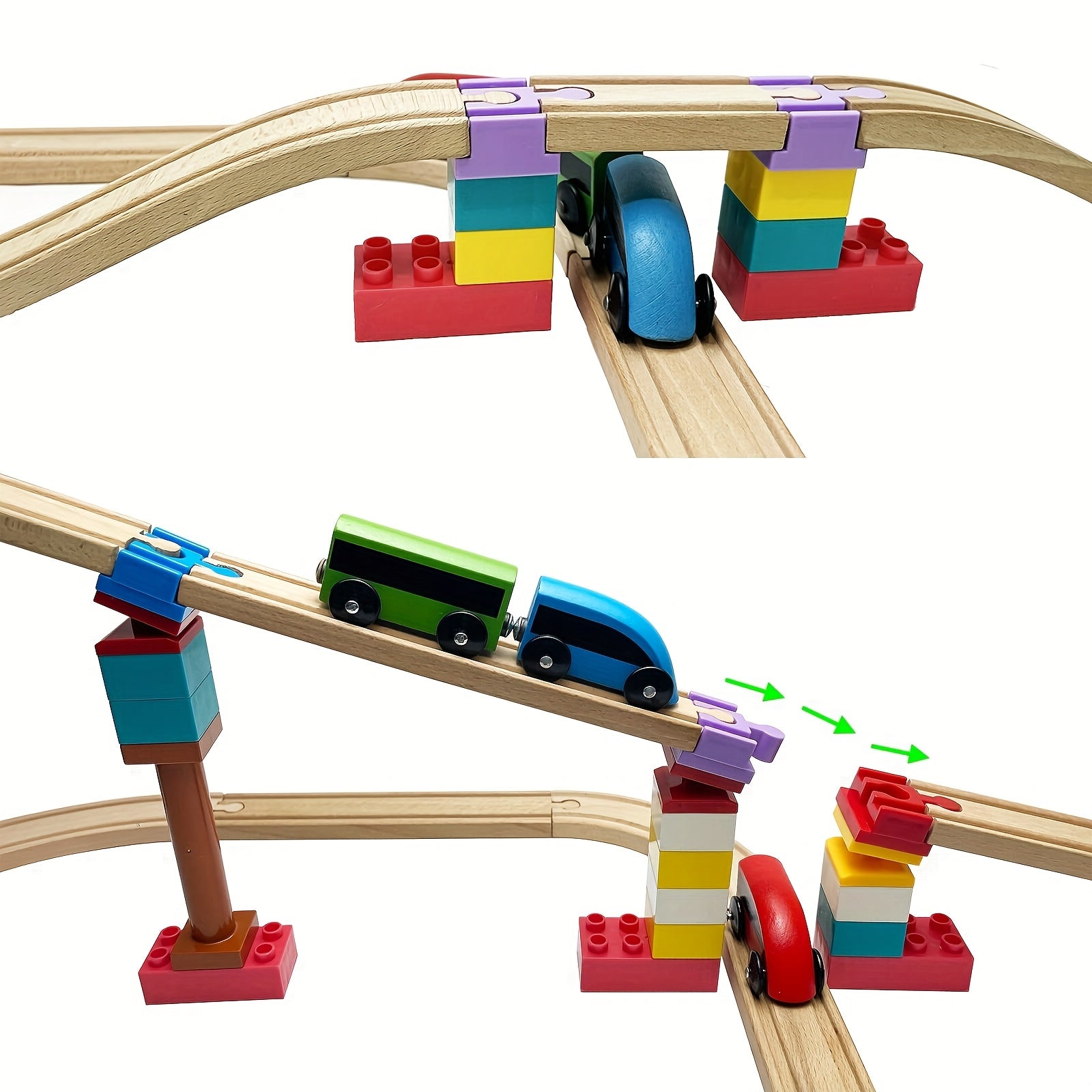Set of 7-14 Colorful Wooden Track Adapters – Adjustable Connectors for Model Building