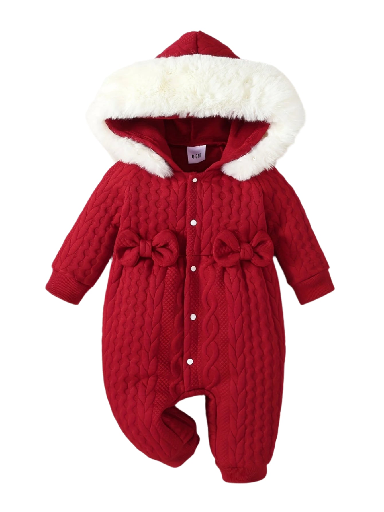 Luna Baby Romper – Cute Red Quilted Onesie with Bows for Winter