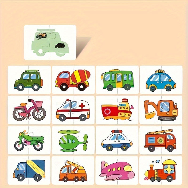 Educational Puzzle Set for Children – 16 Pieces with Fun Images of Professions, Vehicles, and Vegetables