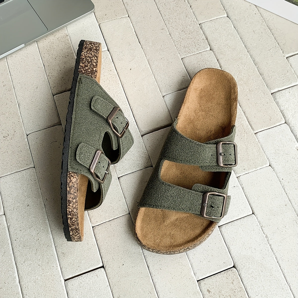 Retro Slides with Double Adjustable Buckles for Men – Comfortable and Stylish for Men