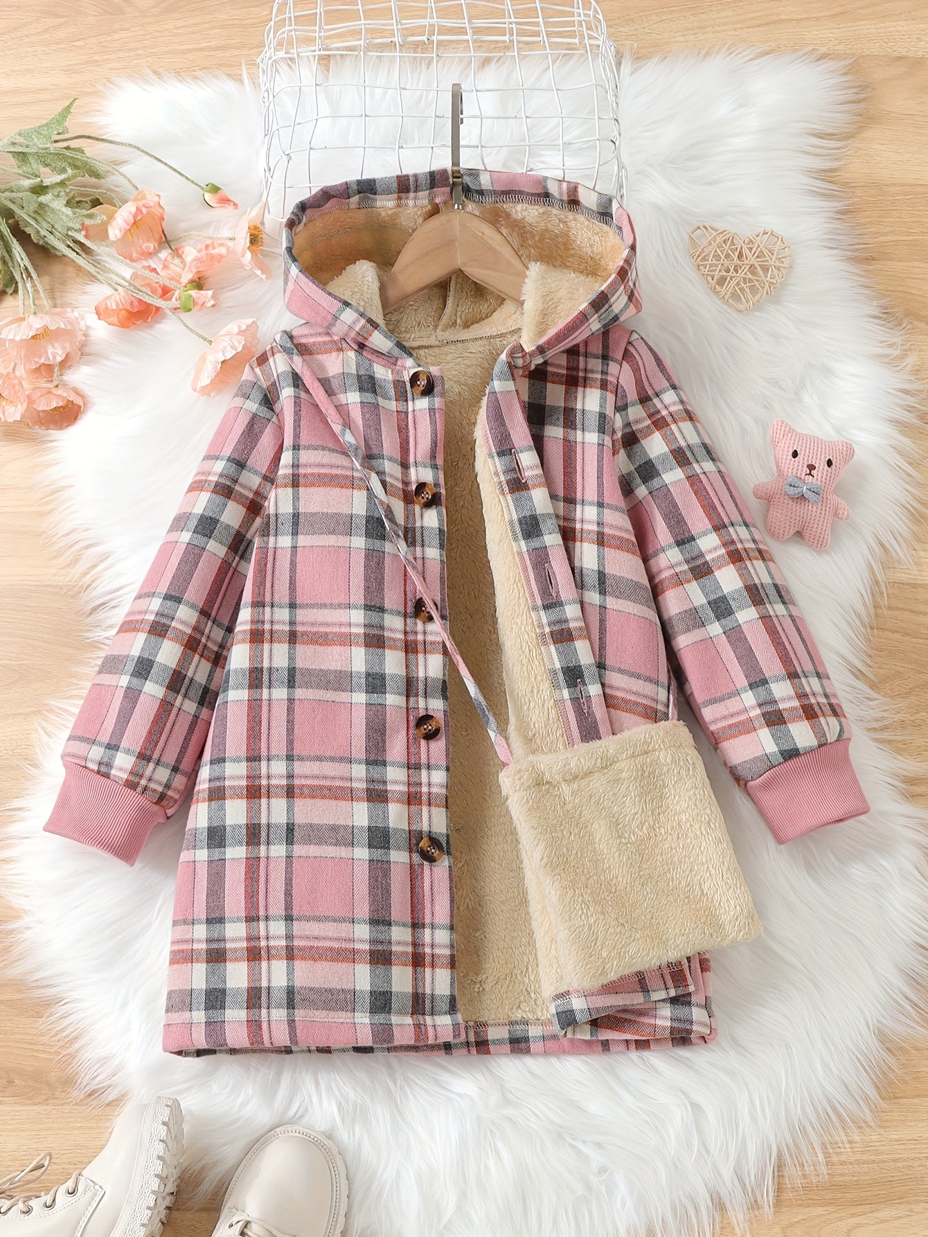 Fleur Fleece Checked Jacket for Kids - Warm and Stylish for Winter