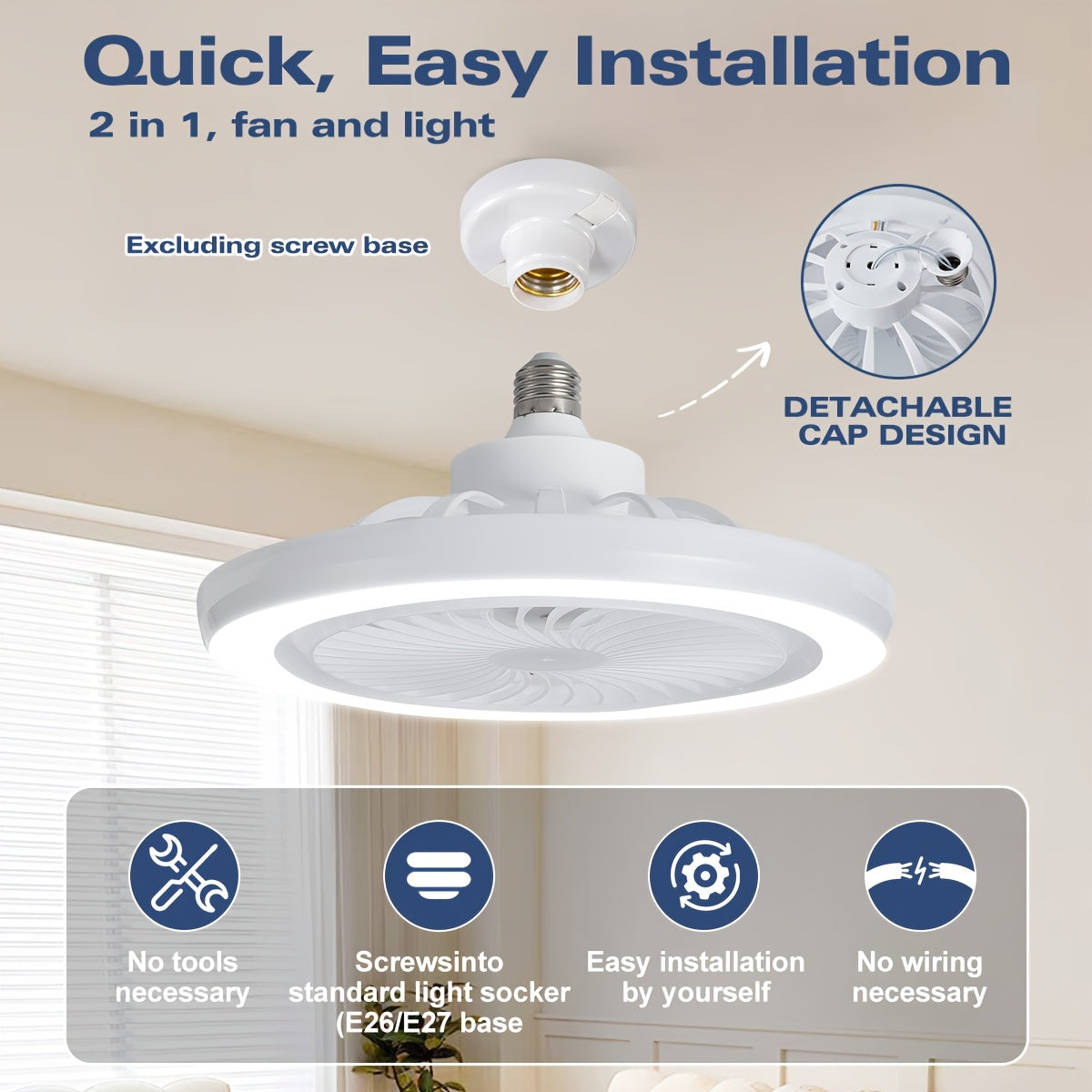 LED Smart Fan Lamp – Dimmable and Quiet