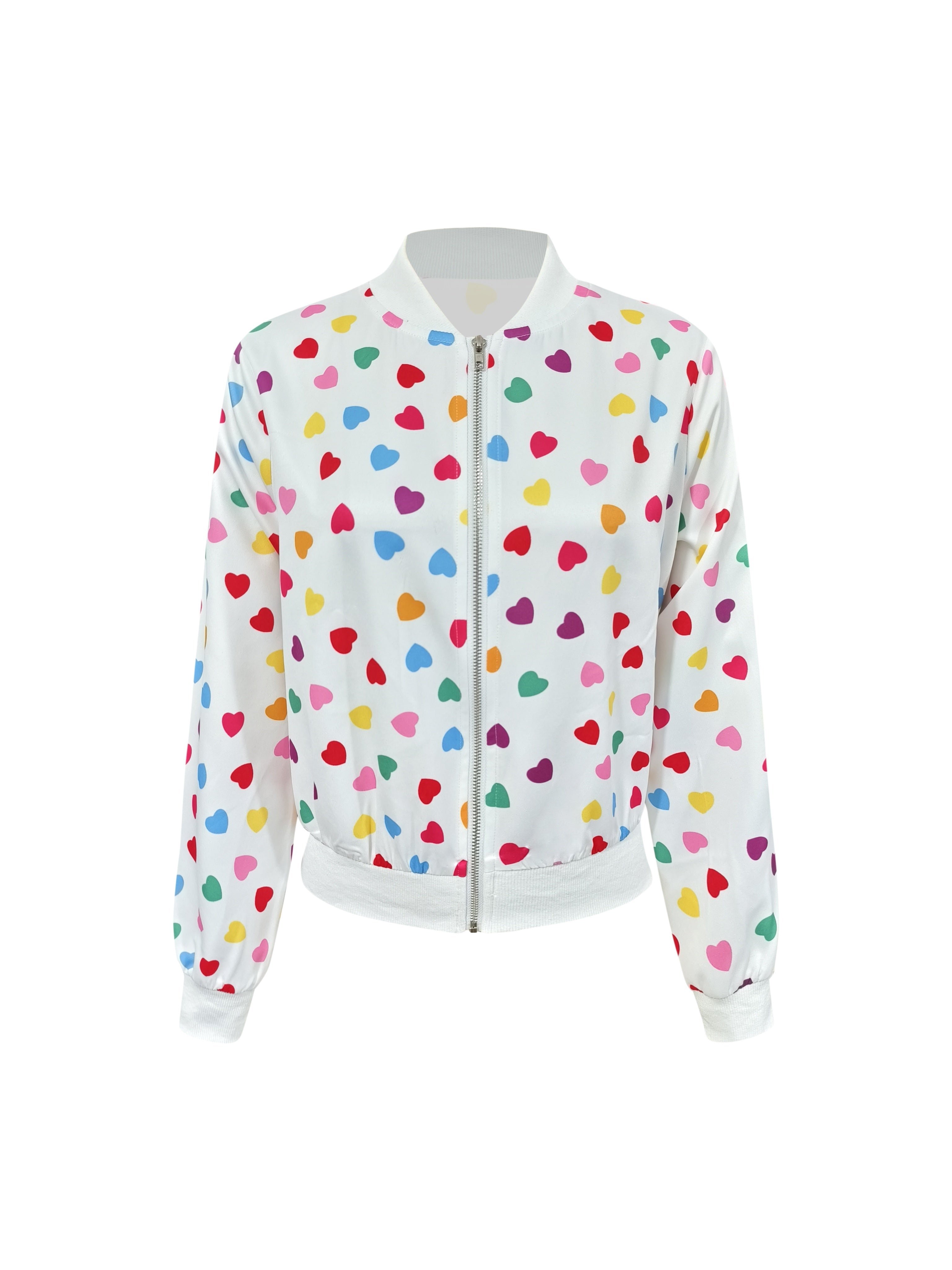 Joyful Hearts Bomber Jacket – Stylish and Comfortable Zip-up Jacket for Spring and Autumn