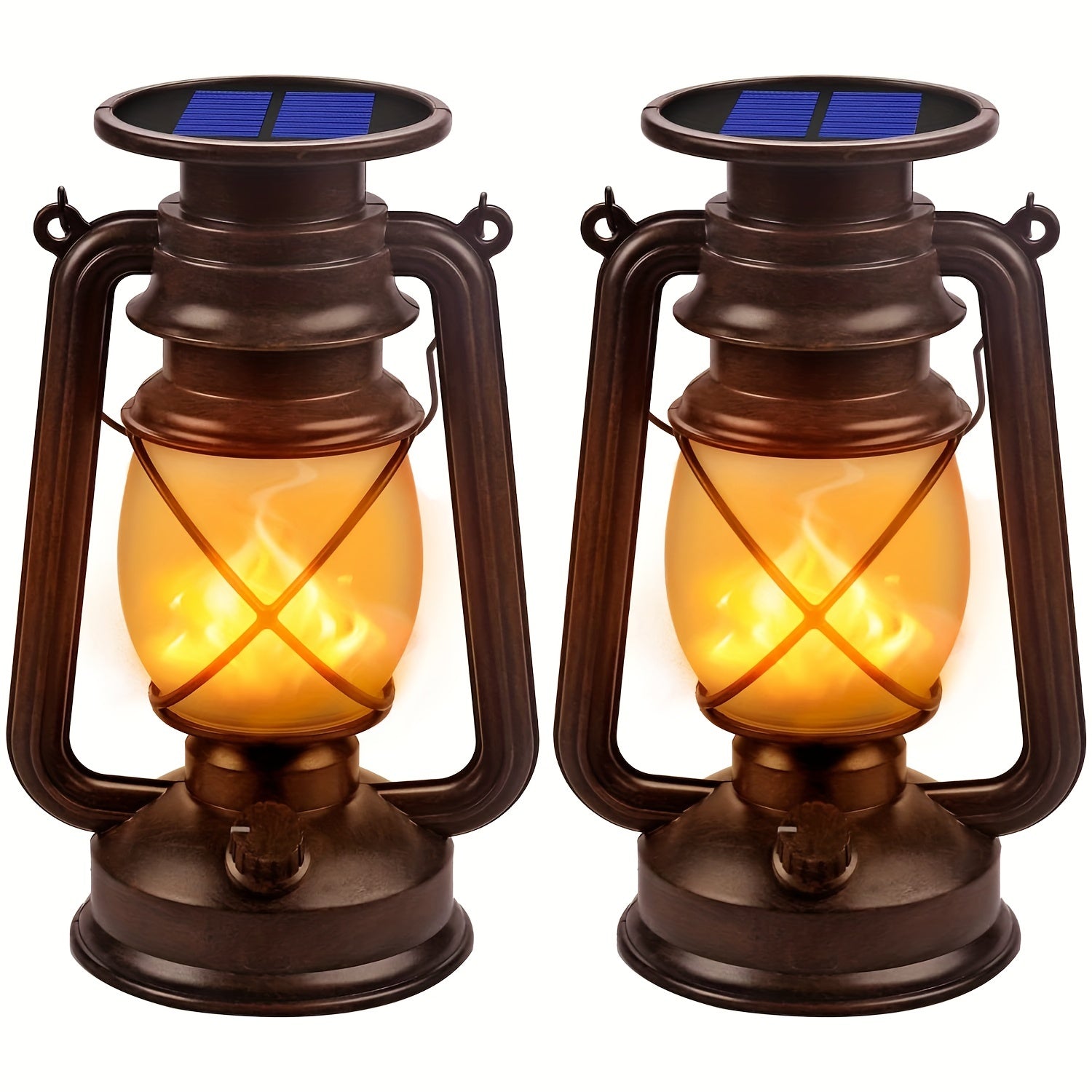 Set of 2 Solar Lanterns – Vintage Dancing Flame LED Lights for Garden and Patio