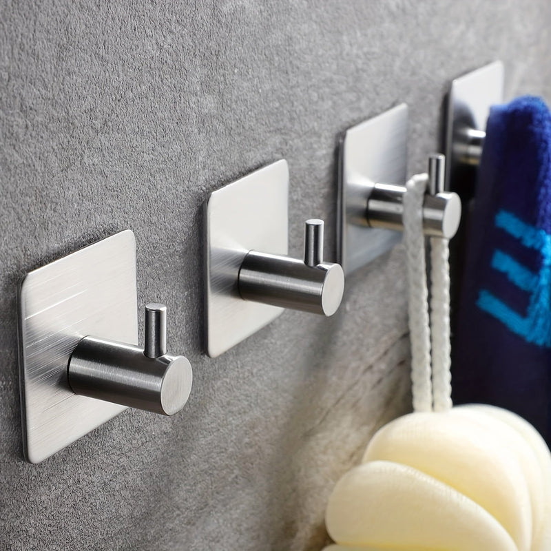 4-Piece Self-Adhesive Stainless Steel Wall Hook Set – Minimalistic, Strong, and Waterproof