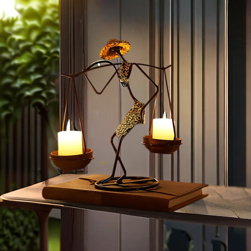 Creative Candle Holder in Balance Shape – Artistic Table Decoration Made of Cast Iron for a Warm Atmosphere