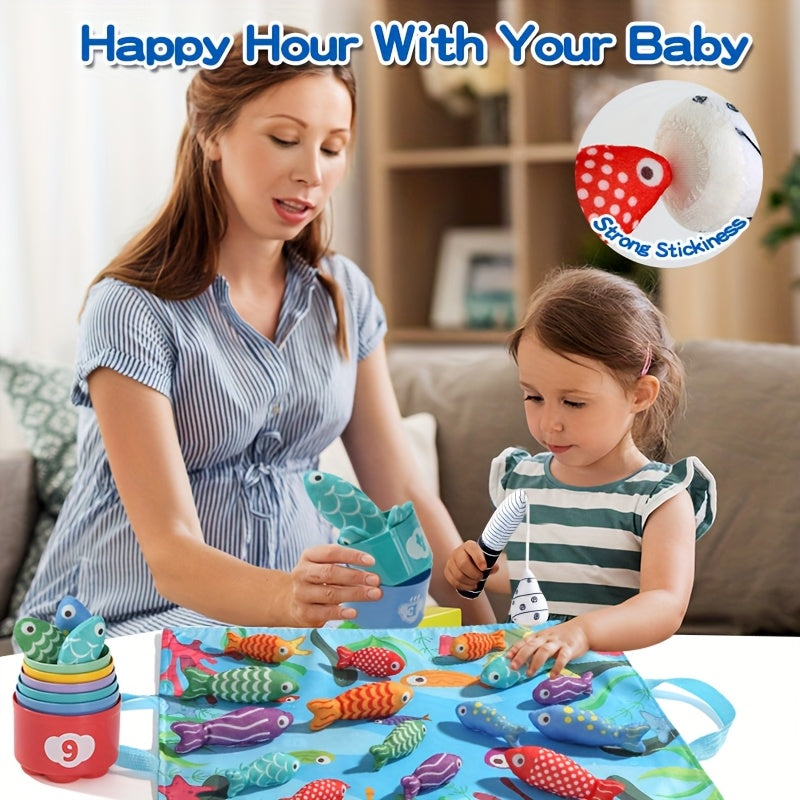 Kids’ Fabric Fishing Set – Plush Fish and Stacking Cups for Learning Fun