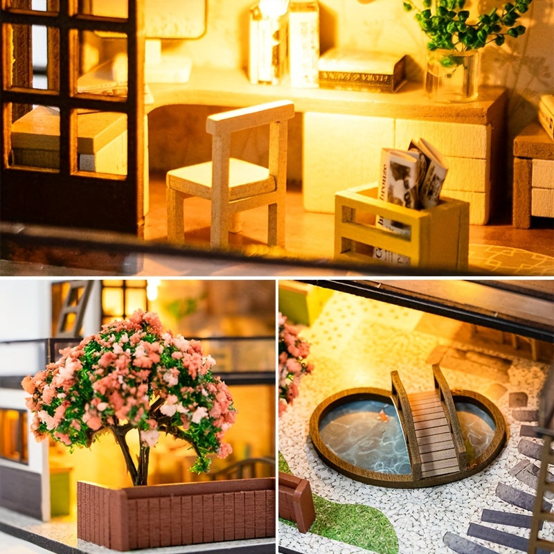 Miniature Villa 3D Puzzle Kit – Handmade Model with LED Lighting and Detailed Interior