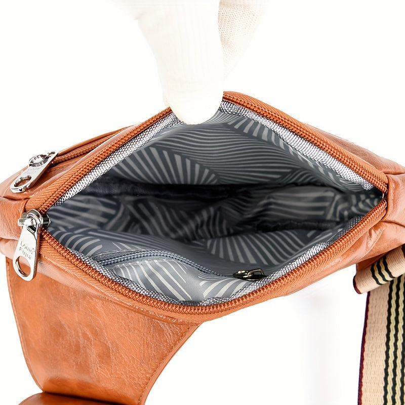 Vintage Faux Leather Crossbody Bag – Adjustable Strap with Buckle Closure