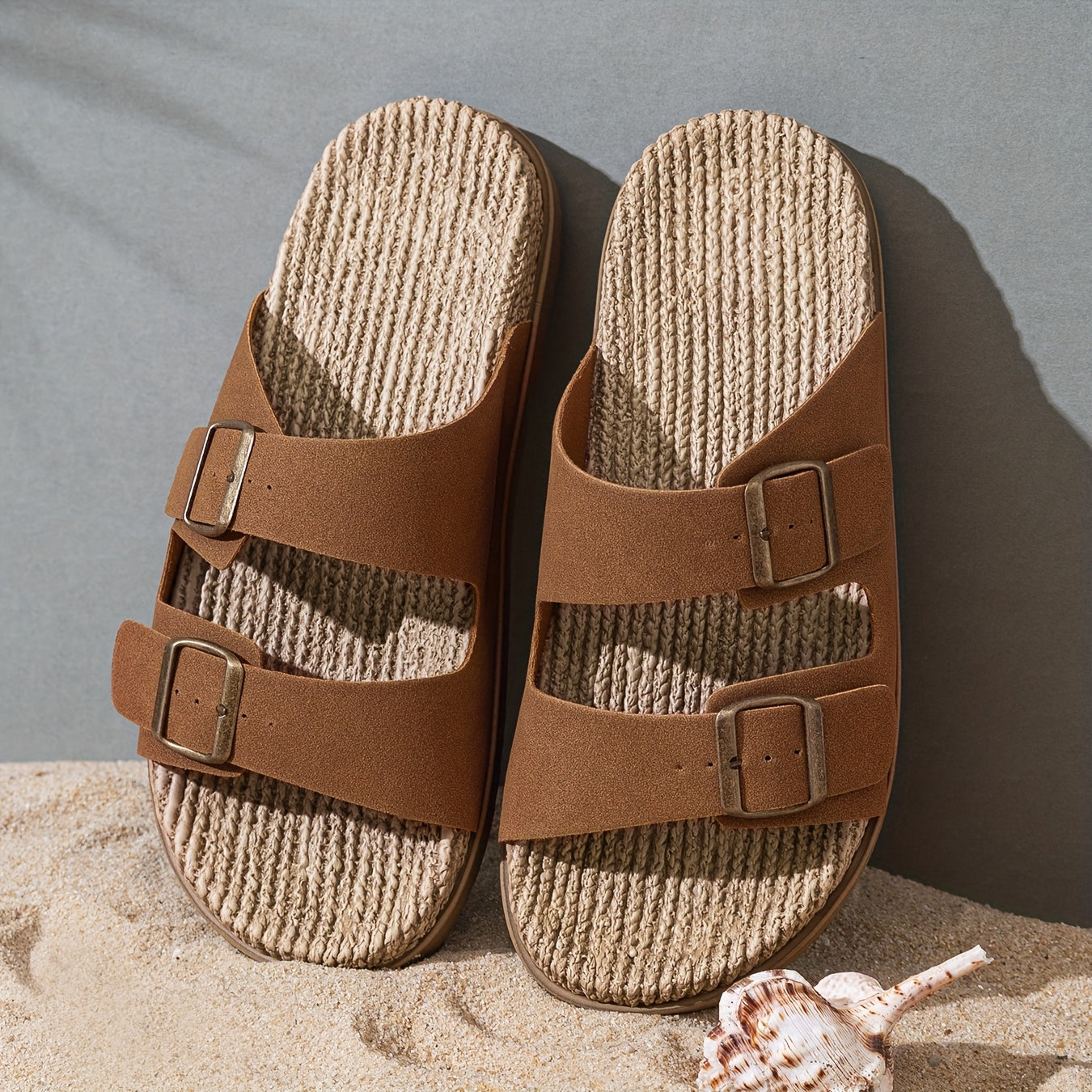 Stylish Men's Slippers – Breathable with Buckle Straps and Non-Slip Sole
