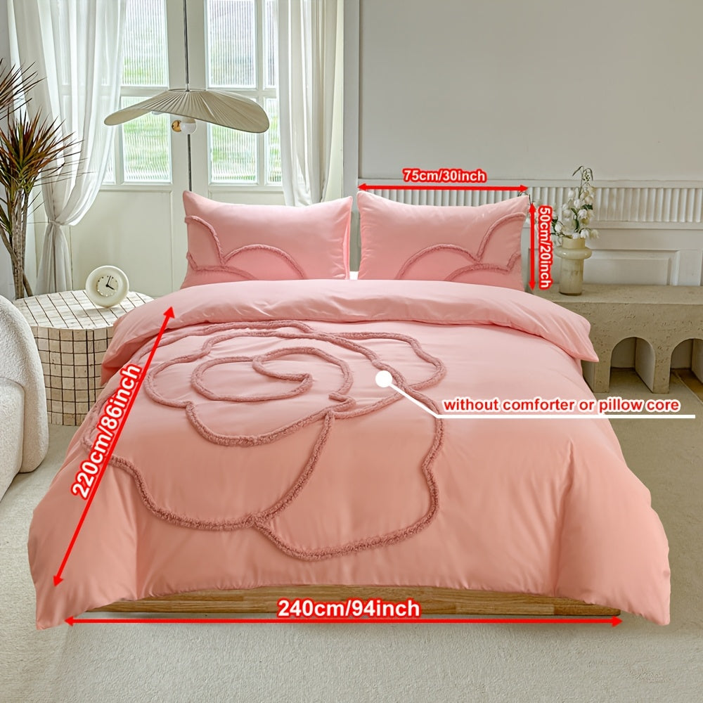 Tufted Bedding Set – Bedspread and Pillow Covers with Large Floral Design