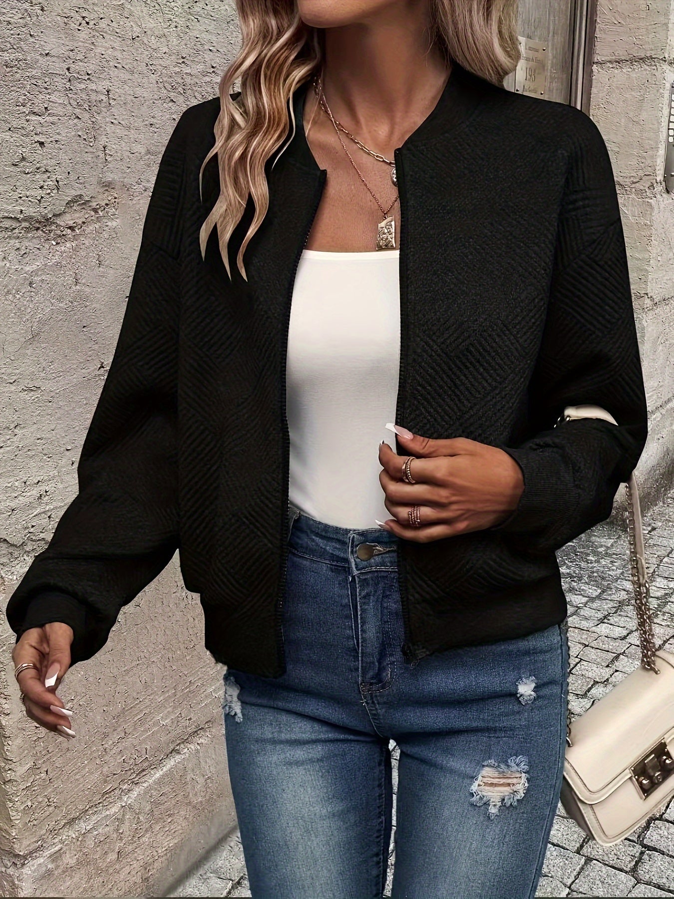 Stylish Woven Bomber Jacket – Perfect for Spring and Summer
