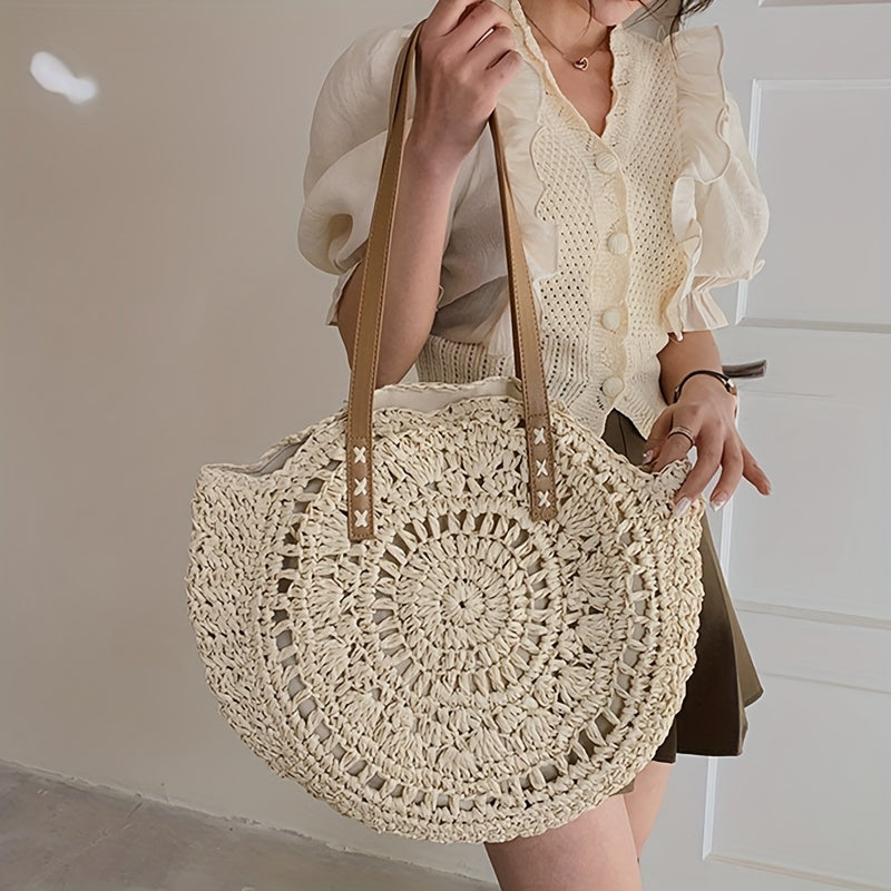 SunWave Round Straw Shoulder Bag – Casual and Airy