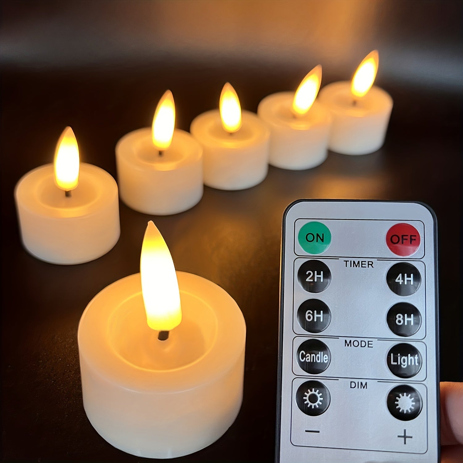 Magical Flameless Tealights - Set with Remote Control and Dimmable Timer