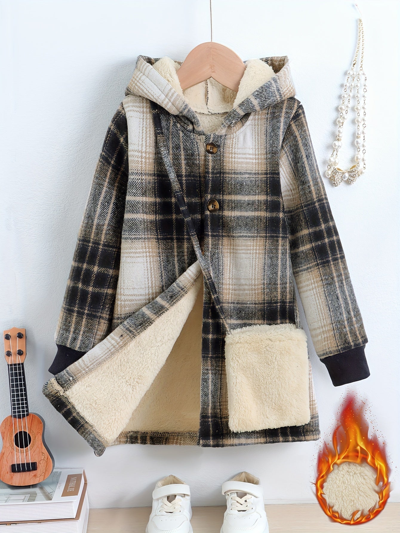 Fleur Fleece Checked Jacket for Kids - Warm and Stylish for Winter