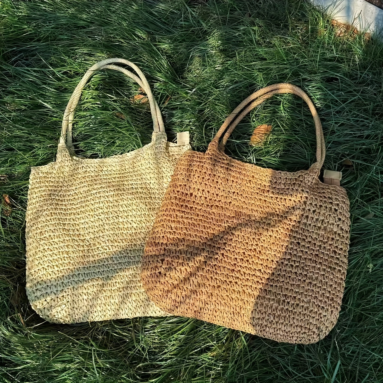 Ladies Large Capacity Woven Tote Bag with Zipper