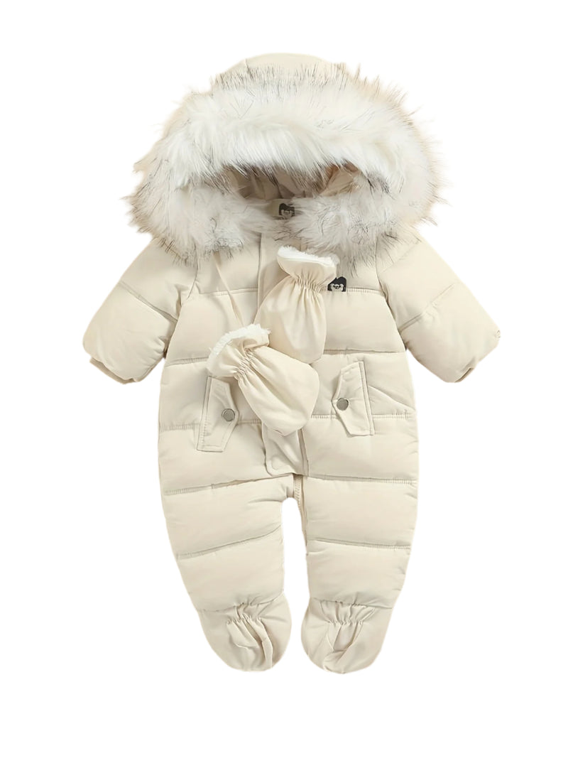 Snowy Baby Romper – Warm Winter Onesie with Hood for Outdoors