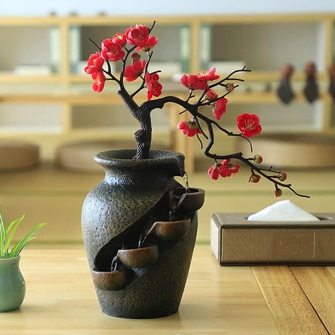 Zen Blossom Water Vase - Soothing Bonsai Decoration with Fountain