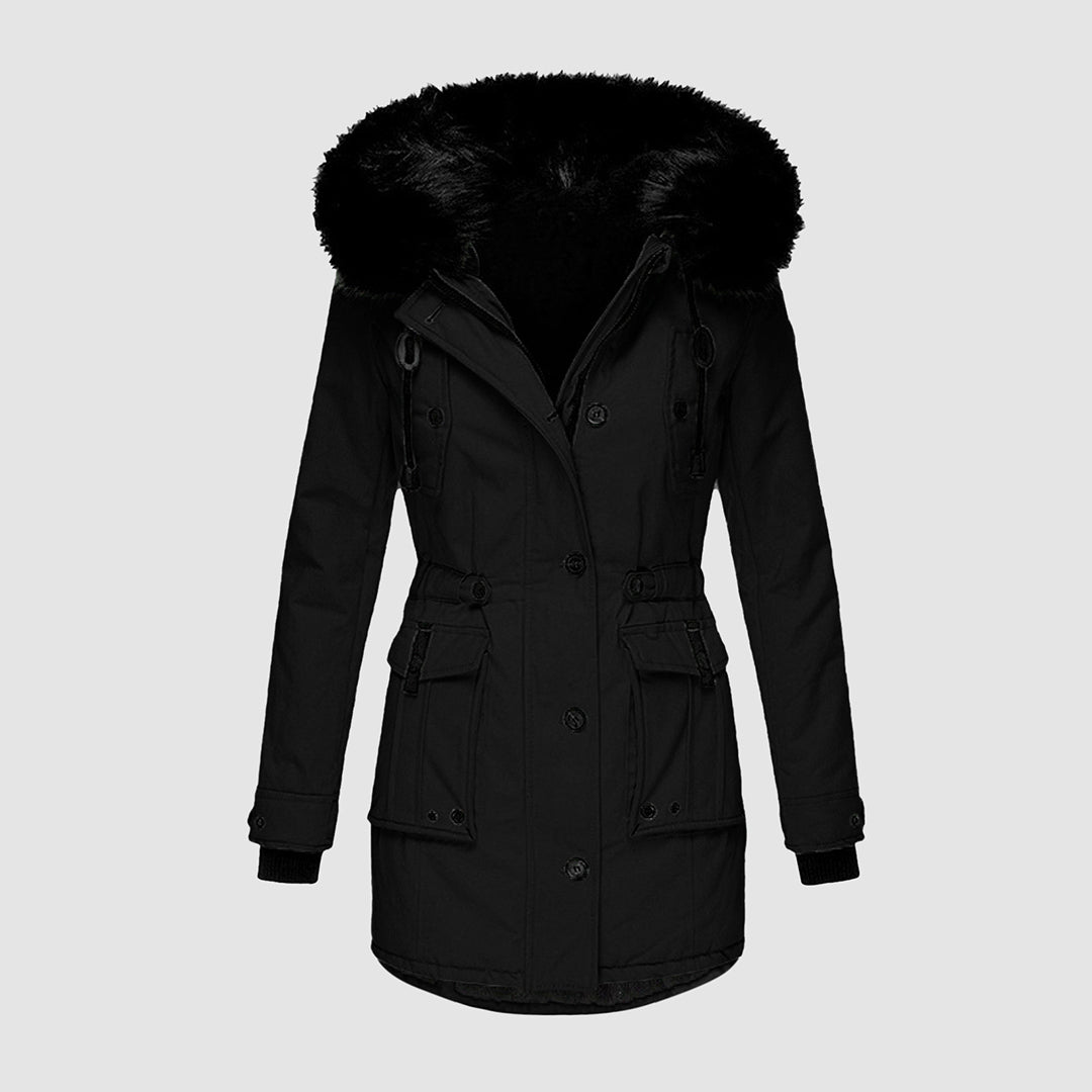 Ladies' Coat with Fur Collar - Warmth and Style for Cold Days