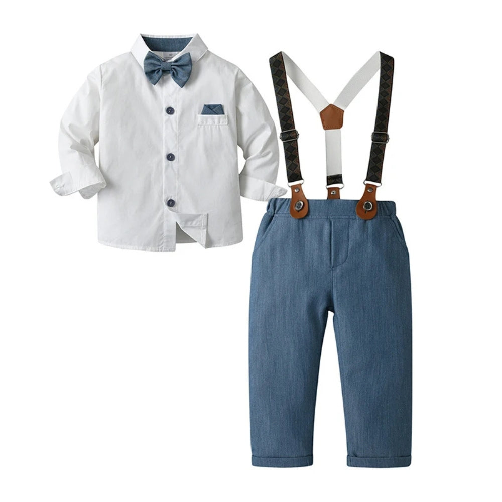 Chic Boys' 3-Piece Suit – Blue Shirt, Waistcoat and Trousers with Bow Tie