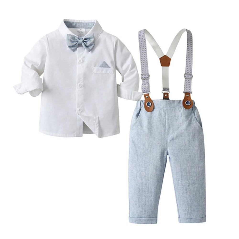 Chic Boys' 3-Piece Suit – Blue Shirt, Waistcoat and Trousers with Bow Tie