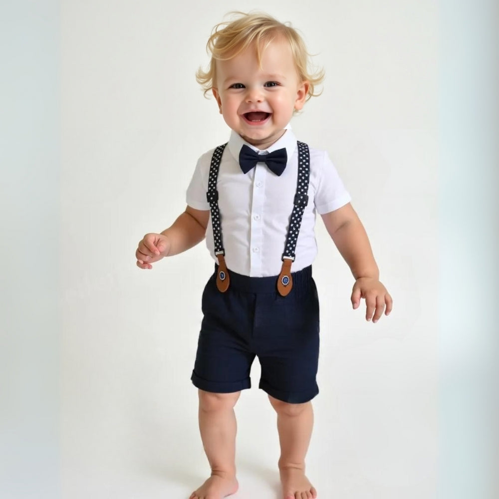 Chic Boys' 3-Piece Suit – Blue Shirt, Waistcoat and Trousers with Bow Tie