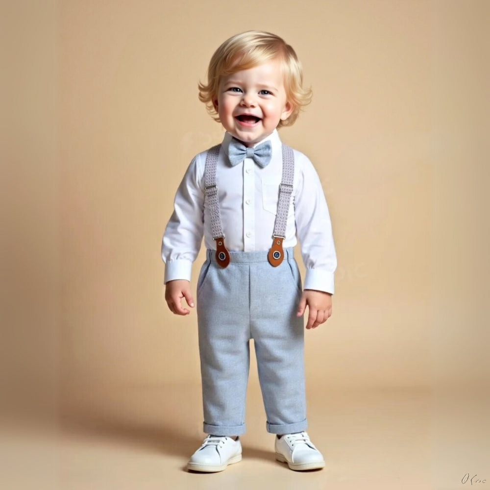Chic Boys' 3-Piece Suit – Blue Shirt, Waistcoat and Trousers with Bow Tie